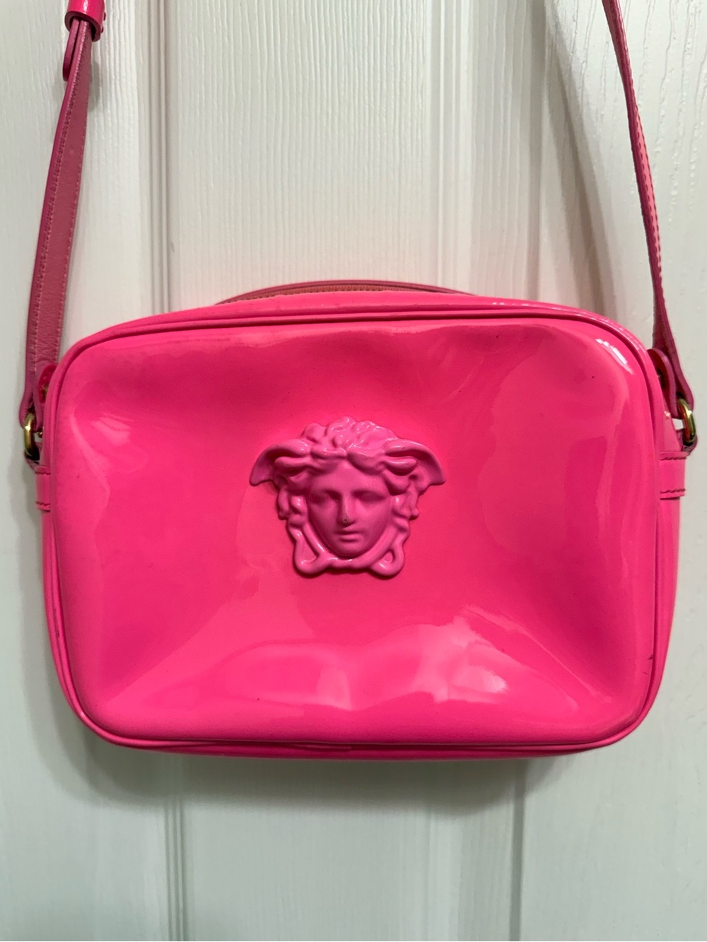 *PRETTY* Authentic Versace - Hot Pink Patent Leather Medusa Crossbody Bag